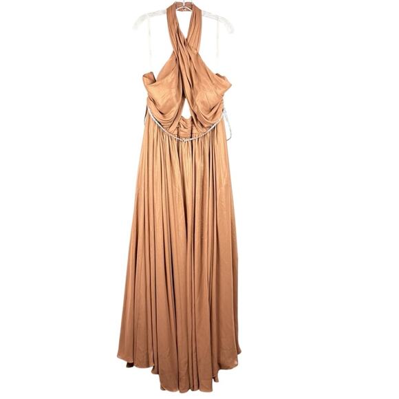 NWT Galina Signature Beaded Belt Chiffon Halter A-Line Bodice Cutout Gown - 22 - Picture 5 of 16